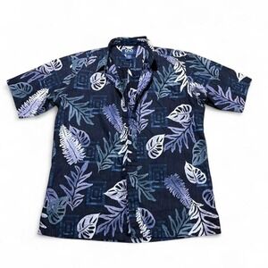 Vintage men blue and purple 100% cotton short sleeve Hawaiian shirt size L